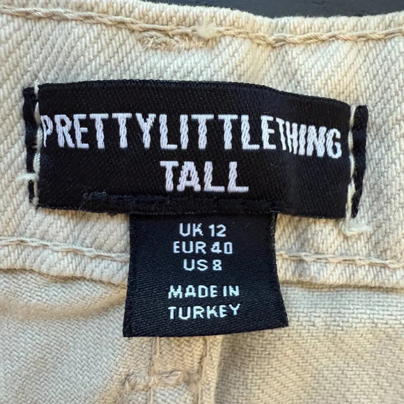 NWOT PrettyLittleThing Wide Leg Cargo Pants Women's 8 Tall Tan High Rise Neutral - Picture 12 of 13